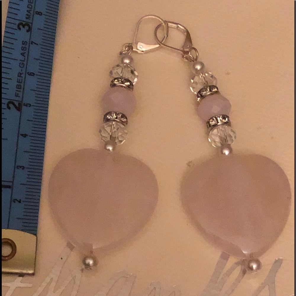 HP - Gorgeous Rose Quartz Heart Earrings - Picture 3 of 5